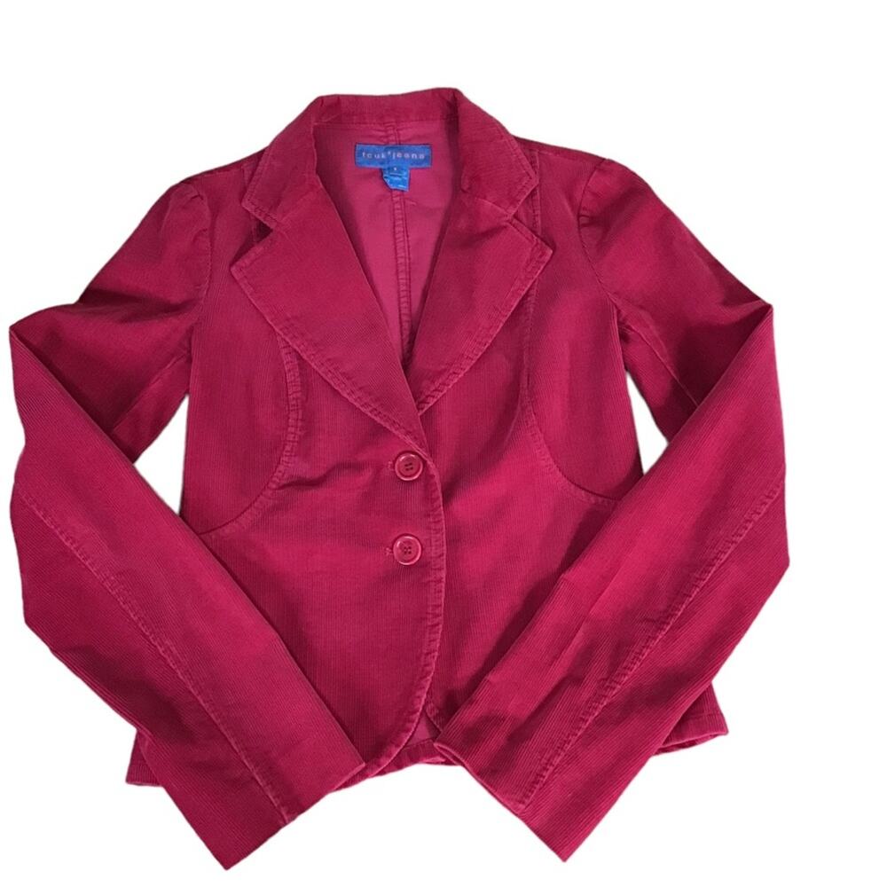 French connection Women Fcuk jeans Pink Corduroy waist blazer Size small.